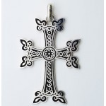 Medium Size Armenian Sterling Silver Cross with Black Enamel 1 1/2" Tall